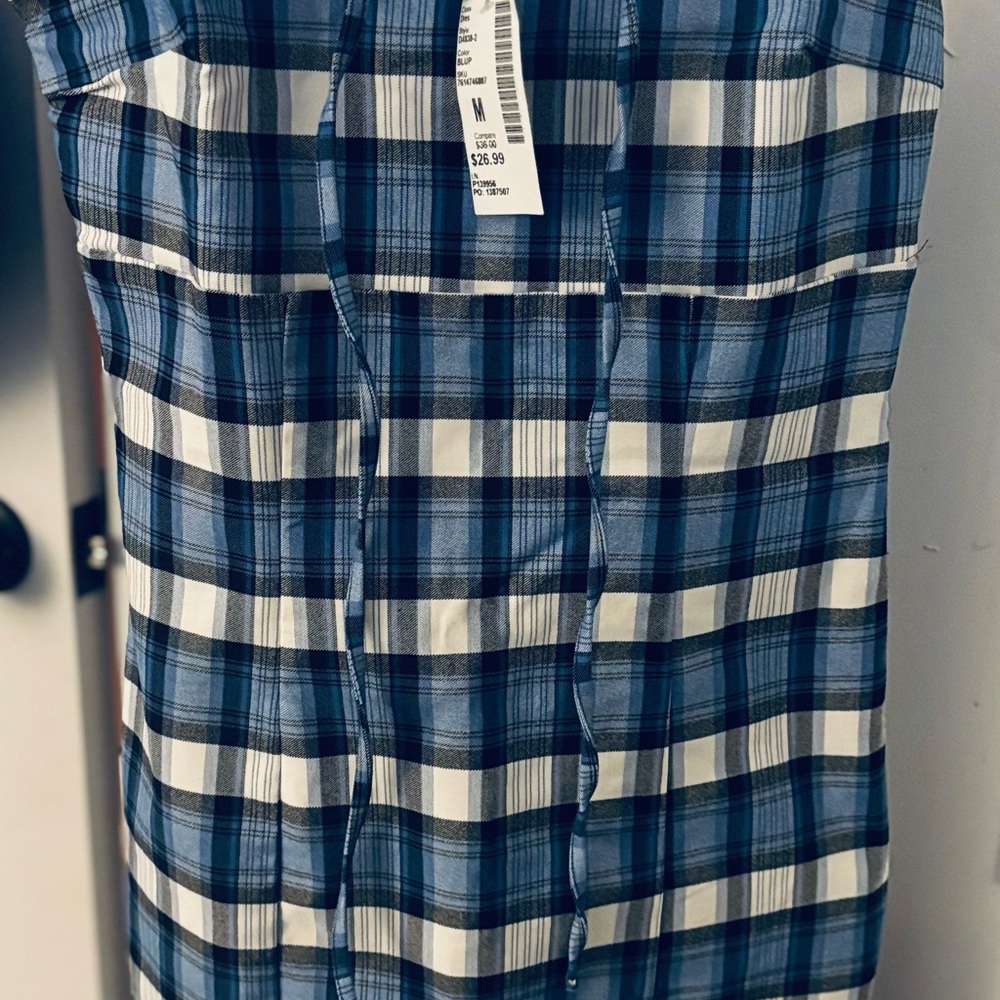 Papaya Blue and White Plaid Casual Dress Shirt